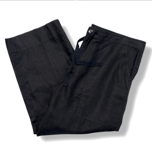 DEBRA DEROO Black Linen Wide Leg Cropped Flat Front Pants - Picture 8 of 8